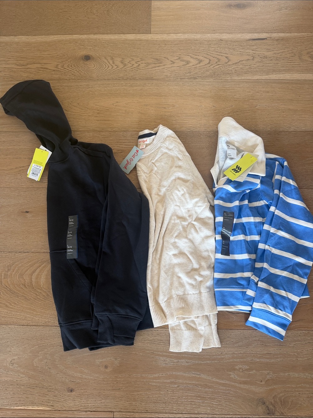 all in motion Kids Black Hoodie, Cream Sweater & Blue Striped Top